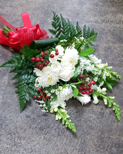 Red & White Presentation with boutonniere