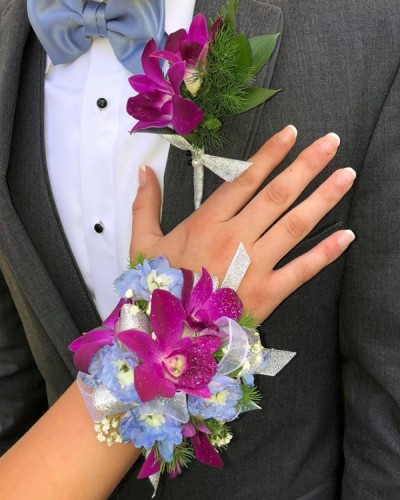 Dendrobium Wristlet with matching Boutonniere