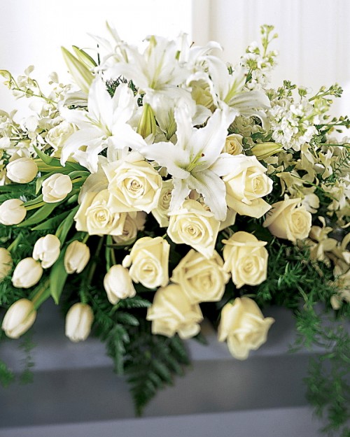 White Roses and Lilies Casket Spray